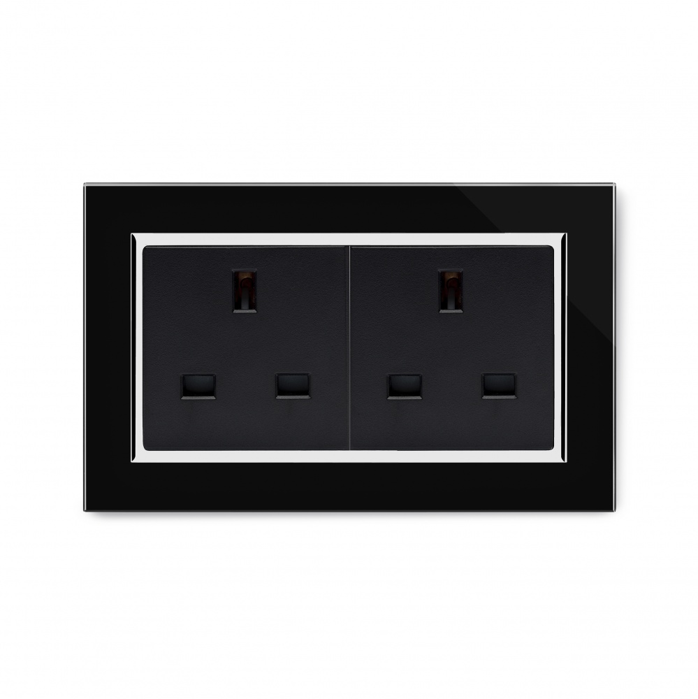 Crystal CT 13A Double Plug Unswitched Socket Black RetroTouch
